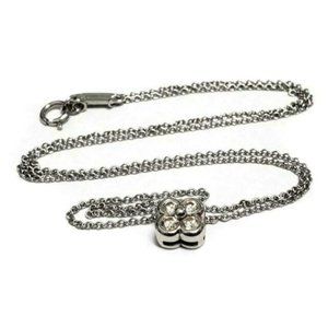 Platinum 4 Round Diamond Flower Pendant + Necklace